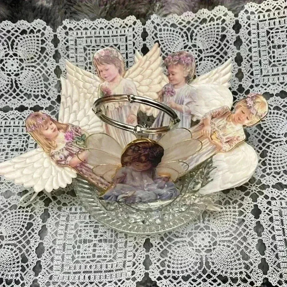 Bradford Exchange Heaven's Little Angels Porcelain Xmas Tree Ornaments Set  of 5 - Picture 3 of 16